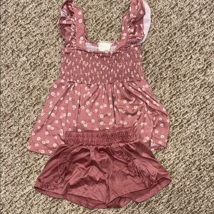 Floral Pink Ruffle Top and Shorts Set